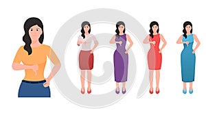 Disappointed women shows thumb down gesture flat vector illustration. flat hand gesture vector