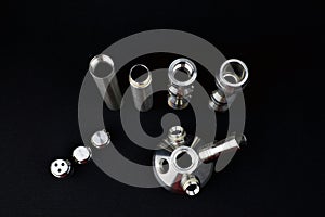 Disassemble hookah shaft made of stainless steel. Various components of the hookah shaft