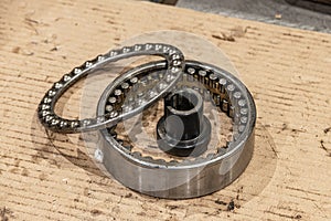 Disassembled angular contact bearing for repair in a workshop