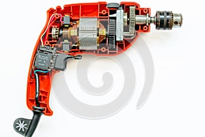 Disassembled broken electric drill