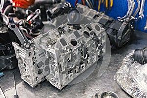 Disassembled car engine