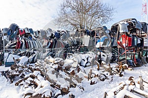 Disassembled cars on a car dump are on sale for spare parts