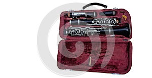 Disassembled clarinet in its case