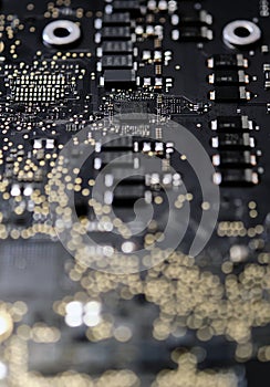 Disassembled computer inside of device desktop close up view background