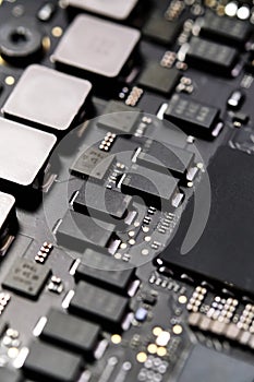 Disassembled computer inside of device desktop close up view background