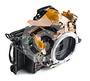 Disassembled dslr camera