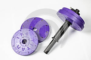 Disassembled dumbbell on white background