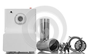 Disassembled electric hasher isolated on white.