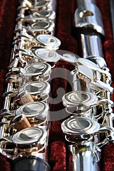 The disassembled flute in a case photo