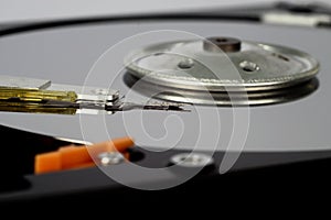 Disassembled hard drive, close-up