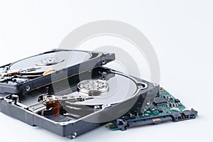 Disassembled hard drive from the computer, hdd with mirror effect