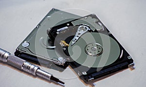 Disassembled hard drive from a laptop. hdd