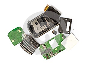 Disassembled mobile phone parts