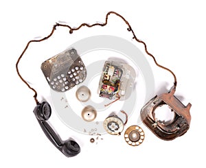 Disassembled old retro vintage rotary phone