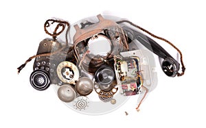 Disassembled old retro vintage rotary phone