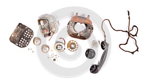 Disassembled old retro vintage rotary phone