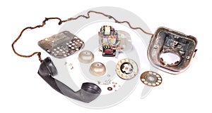 Disassembled old retro vintage rotary phone