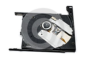 Disassembled optical CD-ROM drive in black