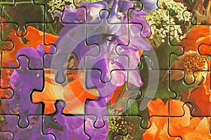 Disassembled puzzle with a last wrong piece impossible to fill