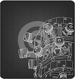 Disassembled radial engine on a gray