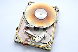 Disassembled Rare hard drive. Interface MFM/ST 412 form factor of 5.25. The drive capacity is 40 megabytes photo