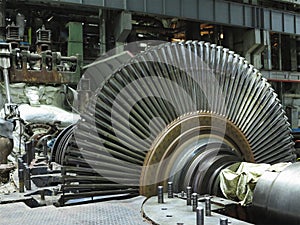 Disassembled steam turbine in the process of generator repair at