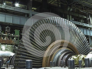 Disassembled steam turbine in the process of generator repair at