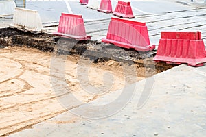 disassembled tram road on crossway