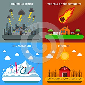 Disaster Concept 4 Flat Icons Square Banner