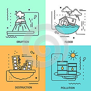 Disaster Damage Colored Icon Set