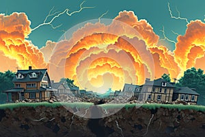 Disaster depiction earthquake natural disasters vector design on a background