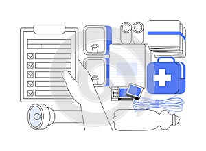 Disaster emergency kit abstract concept vector illustration.