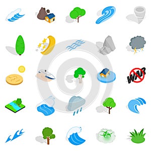 Disaster icons set, isometric style