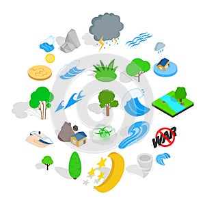 Disaster icons set, isometric style