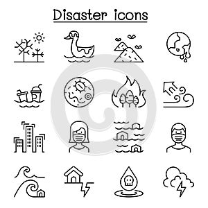 Disaster, pollution icon set in thin line style