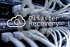 DIsaster recovery. Data loss prevention. Server room on background