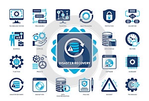Disaster Recovery solid icon set