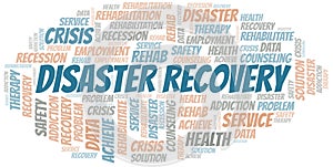 Disaster Recovery vector word cloud, made with text only.