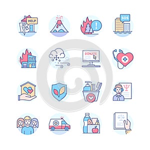 Disaster Relief - line design style icon set