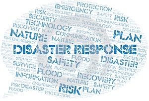 Disaster Response typography word cloud.