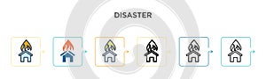 Disaster vector icon in 6 different modern styles. Black, two colored disaster icons designed in filled, outline, line and stroke