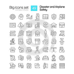 Disasters and accidents preparedness linear icons set