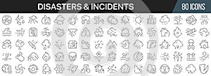 Disasters and incidents line icons collection. Big UI icon set in a flat design. Thin outline icons pack. Vector illustration