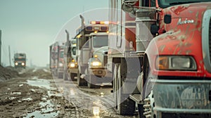 In a disasterstricken community a line of biofuel trucks parks alongside ambulances ready to refuel them with a photo