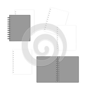 Disc bound refillable notebook with white filler paper sheets, mock-up