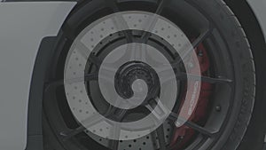 Disc, brake pads, close-up of a Porsche wheel.