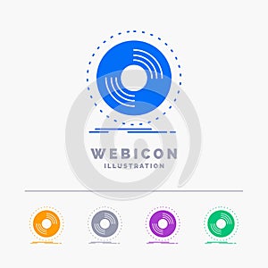 Disc, dj, phonograph, record, vinyl 5 Color Glyph Web Icon Template isolated on white. Vector illustration