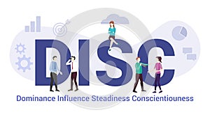 Disc dominance influence steadiness conscientiouness concept with big word or text and team people with modern flat style - vector photo