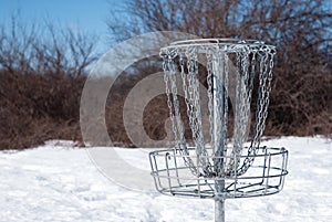 Disc Golf Basket in Snow