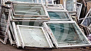 Discarded broken window frames